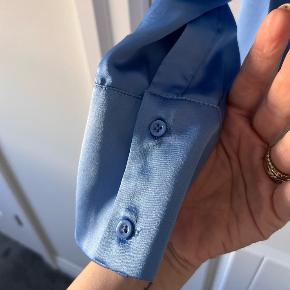 Dynamite Light Blue Satin Button-Down Shirt - Picture 3 of 4